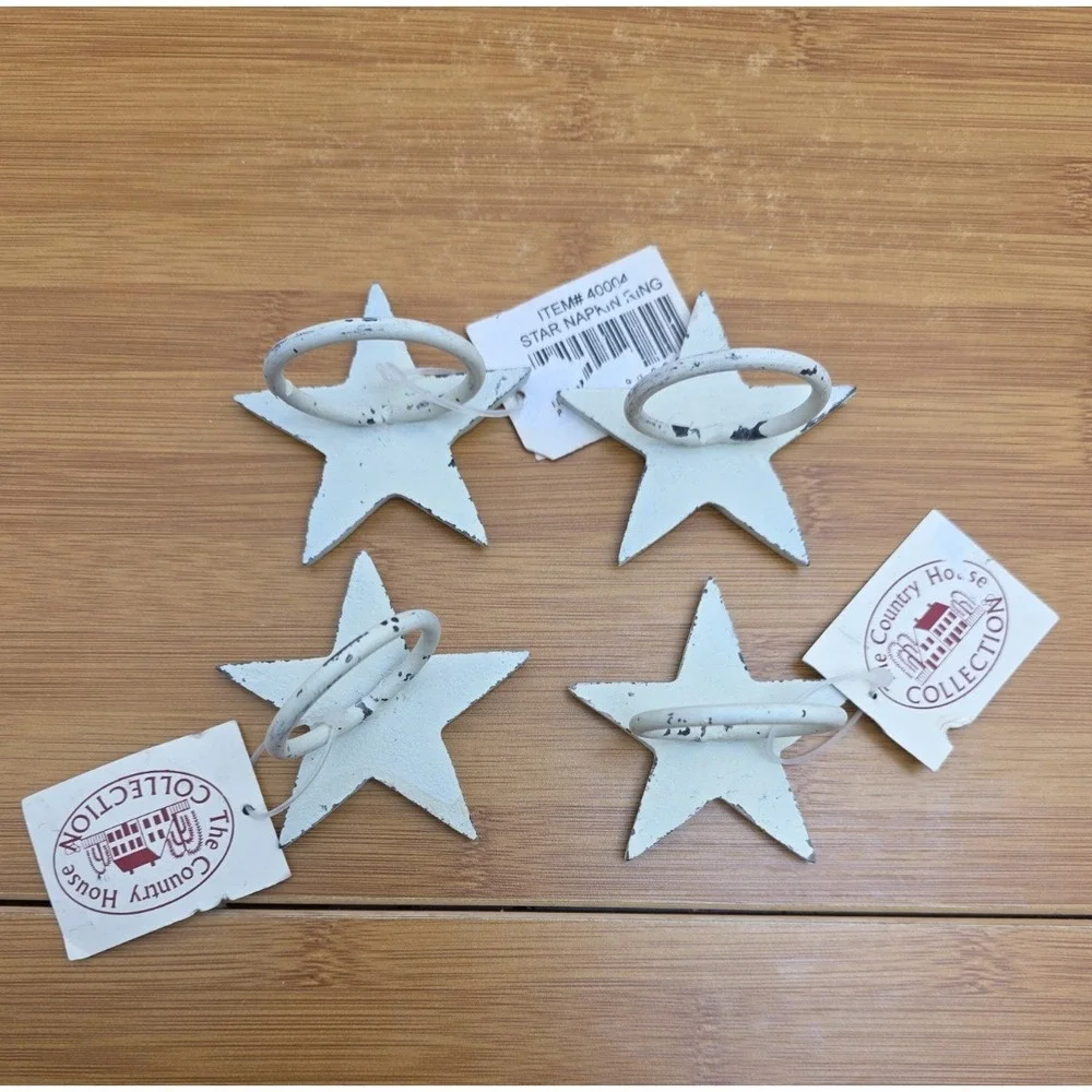 The Country House Collection‎ Set of 4 Rustic Cast Iron Star Napkin Ring Holders